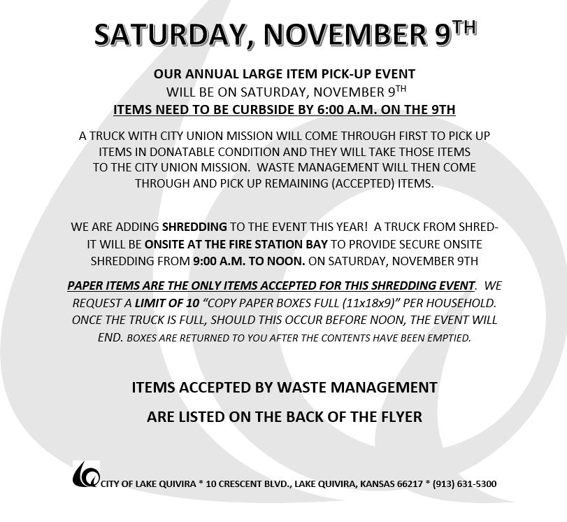 Large Item Pick-up & Shred It Event